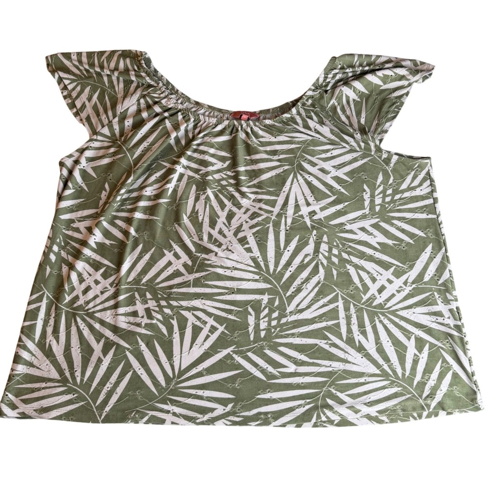 Iyla Blouse Tropical Palm Eyelet Flutter Sleeve‎ Earthcore Naturecore Plus 2X